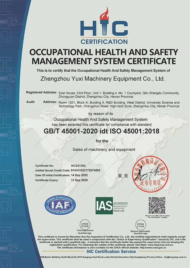 OCCUPATIONAL HEALTH AND SAFETYMANAGEMENT SYSTEM CERTIFICATE